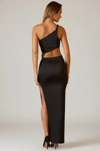 Jupe longue asymétrique froncée Ishaana, couleur noire