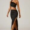 Jupe longue asymétrique froncée Ishaana, couleur noire Jupe longue asymétrique froncée Ishaana, couleur noire