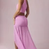Jupe longue asymétrique froncée Romy en rose orchidée