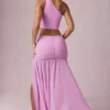 Jupe longue asymétrique froncée Romy en rose orchidée
