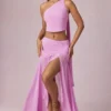 Jupe longue asymétrique froncée Romy en rose orchidée