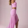 Jupe longue asymétrique froncée Romy en rose orchidée