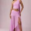 Jupe longue asymétrique froncée Romy en rose orchidée