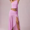 Jupe longue asymétrique froncée Romy en rose orchidée