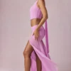Jupe longue asymétrique froncée Romy en rose orchidée