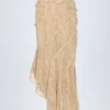 Jupe longue asymétrique à volants Novina, imprimé beige Jupe longue asymétrique à volants Novina, imprimé beige