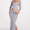 Jupe longue drapée en jersey transparent à taille basse Diana, couleur grise