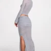 Jupe longue drapée en jersey transparent à taille basse Diana, couleur grise