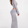 Jupe longue drapée en jersey transparent à taille basse Diana, couleur grise