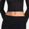 Jupe longue drapée en jersey transparent à taille basse Diana, en noir