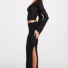 Jupe longue drapée en jersey transparent à taille basse Diana, en noir