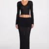 Jupe longue drapée en jersey transparent à taille basse Diana, en noir