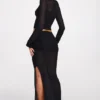 Jupe longue drapée en jersey transparent à taille basse Diana, en noir