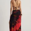 Jupe longue fendue à taille mi-haute Keona, imprimé flou rouge Jupe longue fendue à taille mi-haute Keona, imprimé flou rouge