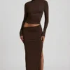 Jupe longue Nadina en modal à taille asymétrique, couleur chocolat Jupe longue Nadina en modal à taille asymétrique, couleur chocolat