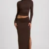 Jupe longue Nadina en modal à taille asymétrique, couleur chocolat Jupe longue Nadina en modal à taille asymétrique, couleur chocolat