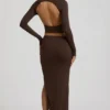 Jupe longue Nadina en modal à taille asymétrique, couleur chocolat Jupe longue Nadina en modal à taille asymétrique, couleur chocolat