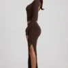 Jupe longue Nadina en modal à taille asymétrique, couleur chocolat Jupe longue Nadina en modal à taille asymétrique, couleur chocolat
