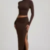 Jupe longue Nadina en modal à taille asymétrique, couleur chocolat Jupe longue Nadina en modal à taille asymétrique, couleur chocolat