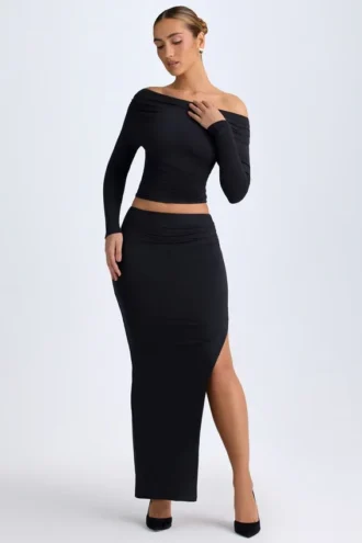 Jupe longue taille basse Carolina en modal, couleur noir