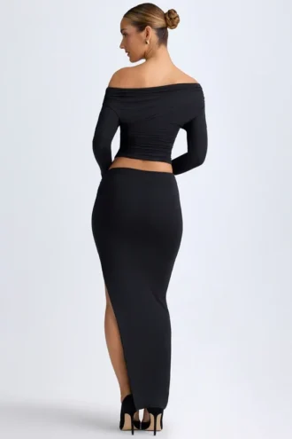 Jupe longue taille basse Carolina en modal, couleur noir