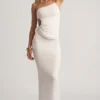 Jupe longue taille basse en jersey texturé Elena, blanche Jupe longue taille basse en jersey texturé Elena, blanche