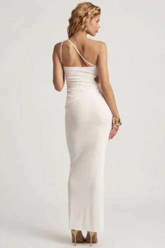 Jupe longue taille basse en jersey texturé Elena, blanche