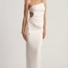 Jupe longue taille basse en jersey texturé Elena, blanche Jupe longue taille basse en jersey texturé Elena, blanche