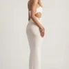 Jupe longue taille basse en jersey texturé Elena, blanche Jupe longue taille basse en jersey texturé Elena, blanche