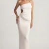 Jupe longue taille basse en jersey texturé Elena, blanche Jupe longue taille basse en jersey texturé Elena, blanche
