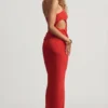 Jupe longue taille basse en jersey texturé Elena, couleur rouge piment