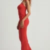 Jupe longue taille basse en jersey texturé Elena, couleur rouge piment