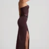 Jupe longue taille basse à fines rayures Liora, couleur chocolat