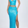 Jupe longue taille basse ornée Danica, couleur turquoise Jupe longue taille basse ornée Danica, couleur turquoise
