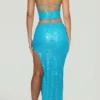Jupe longue taille basse ornée Danica, couleur turquoise Jupe longue taille basse ornée Danica, couleur turquoise