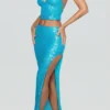 Jupe longue taille basse ornée Danica, couleur turquoise Jupe longue taille basse ornée Danica, couleur turquoise