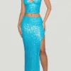 Jupe longue taille basse ornée Danica, couleur turquoise Jupe longue taille basse ornée Danica, couleur turquoise