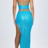 Jupe longue taille basse ornée Danica, couleur turquoise Jupe longue taille basse ornée Danica, couleur turquoise