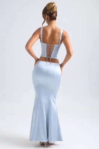Jupe longue taille mi-haute Ceres à ourlet en queue de poisson, bleu clair