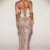 Jupe longue à taille mi-haute et fente sur la cuisse, ornée de paillettes, Nevara, couleur or rose Jupe longue à taille mi-haute et fente sur la cuisse, ornée de paillettes, Nevara, couleur or rose