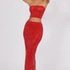 Jupe longue à taille mi-haute Fausta ornée, couleur rouge feu Jupe longue à taille mi-haute Fausta ornée, couleur rouge feu