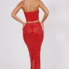 Jupe longue à taille mi-haute Fausta ornée, couleur rouge feu Jupe longue à taille mi-haute Fausta ornée, couleur rouge feu