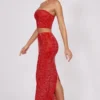 Jupe longue à taille mi-haute Fausta ornée, couleur rouge feu Jupe longue à taille mi-haute Fausta ornée, couleur rouge feu