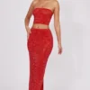 Jupe longue à taille mi-haute Fausta ornée, couleur rouge feu Jupe longue à taille mi-haute Fausta ornée, couleur rouge feu