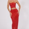 Jupe longue à taille mi-haute Fausta ornée, couleur rouge feu Jupe longue à taille mi-haute Fausta ornée, couleur rouge feu