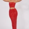 Jupe longue à taille mi-haute Fausta ornée, couleur rouge feu Jupe longue à taille mi-haute Fausta ornée, couleur rouge feu