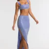 Jupe longue à taille mi-haute Siona ornée, couleur bleue