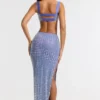 Jupe longue à taille mi-haute Siona ornée, couleur bleue