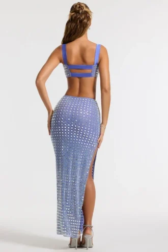 Jupe longue à taille mi-haute Siona ornée, couleur bleue