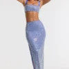 Jupe longue à taille mi-haute Siona ornée, couleur bleue